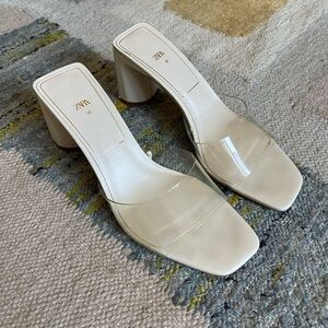 Zara Transparent Square Mid Heel Open Toe Sandals